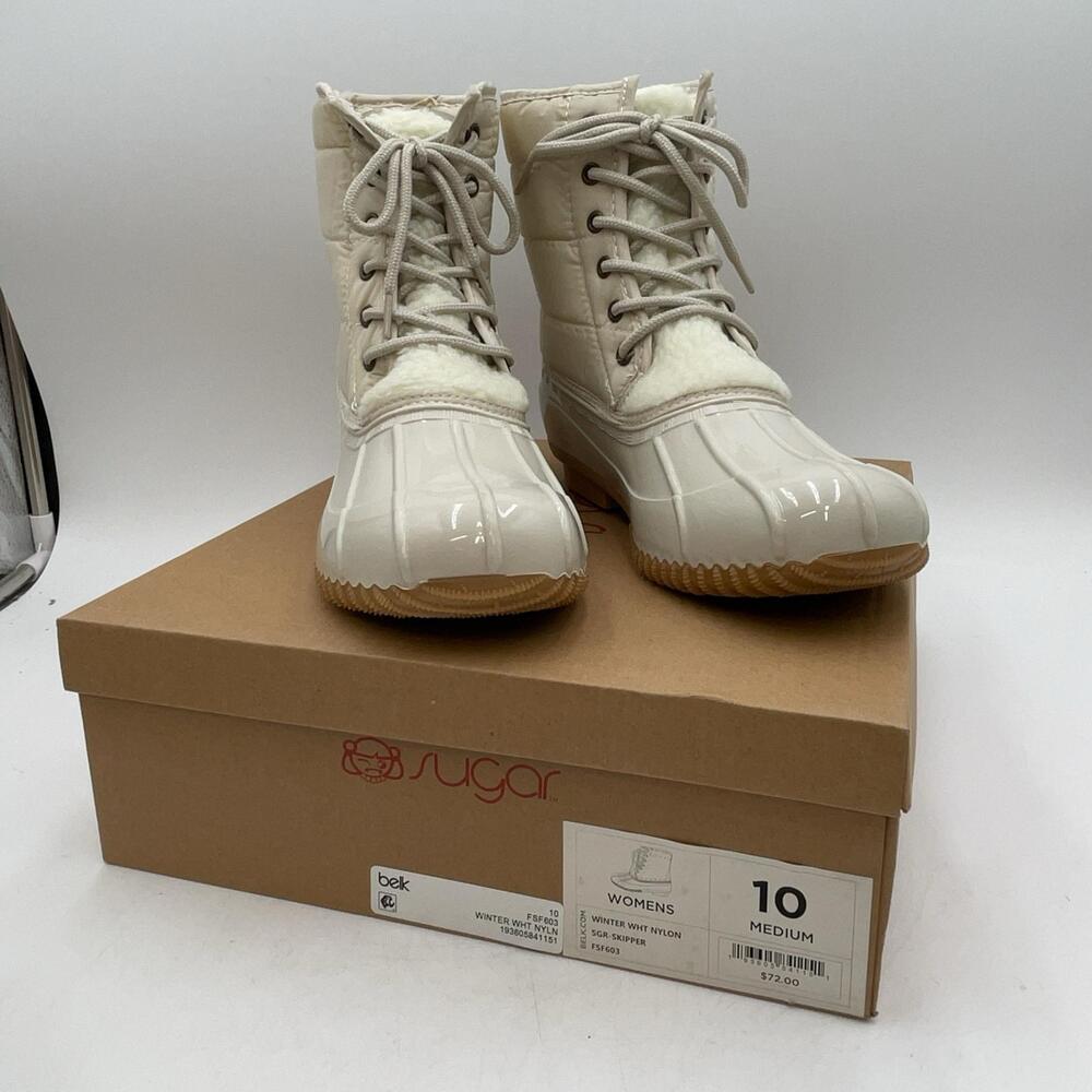 Sugar Winter Boots Womens White Nylon Quilted Waterproof Faux Fur Snow Size 10